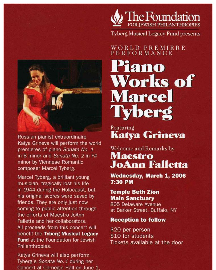 Scanned concert programme for the world premiere of Marcel Tyberg’s piano works at Temple Beth Zion